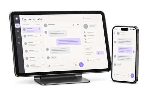 Panel rozmów na tablecie i chatbot na telefonie