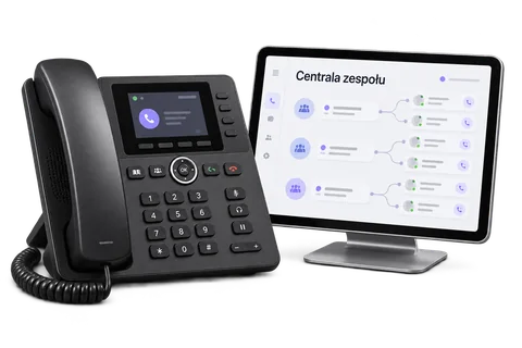 Telefon biurowy i panel przekierowania połączeń zespołu